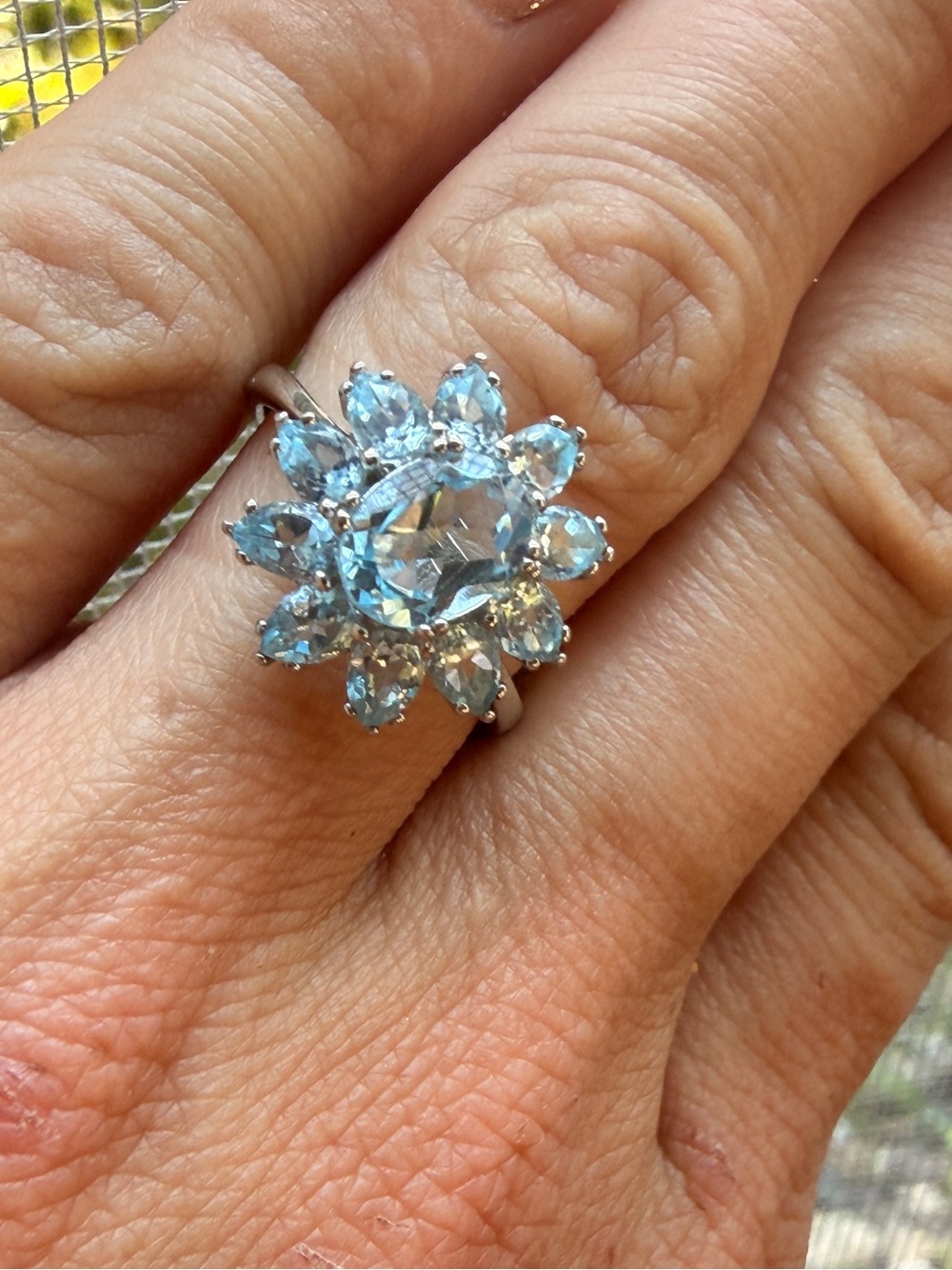 Matching Natural Blue Topaz Flower Pendant and Ring 
Set Sz7 - Picture 8 of 17